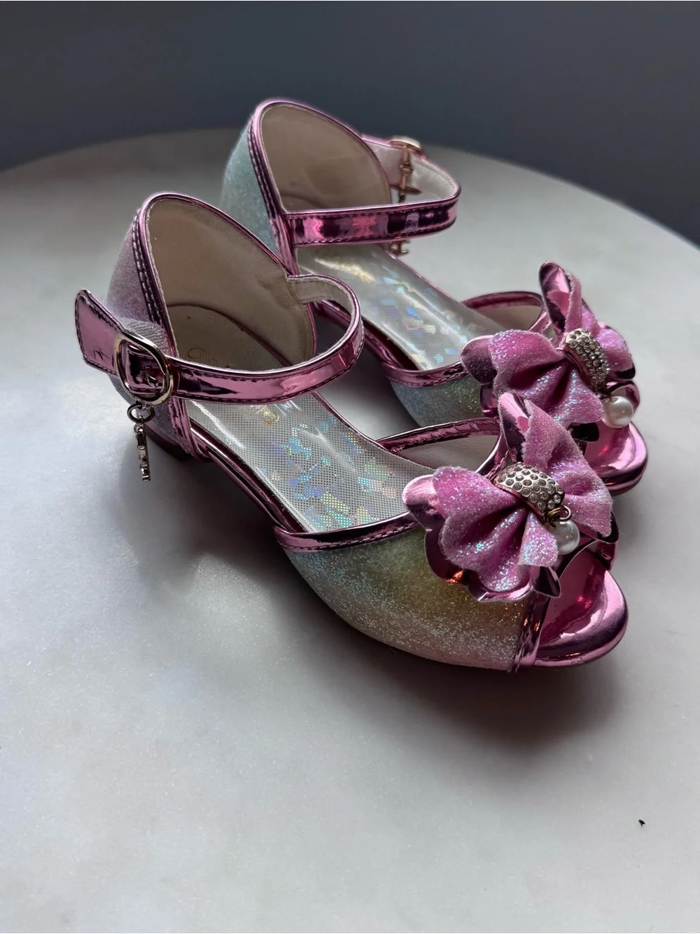Toddler Girls' Pink Glitter Bow Dress Sandals high heels dress up formal rainbow